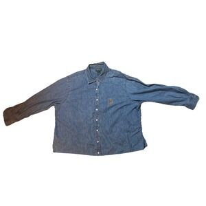 Vintage lauren Ralph Lauren Jeans Shirt Large 90s Blue Denim Button Up Size 2XL